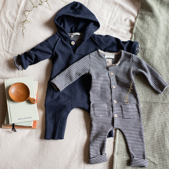 1+ In The Family Baby Zabar Jumpsuit Navy And Taupe Stripes