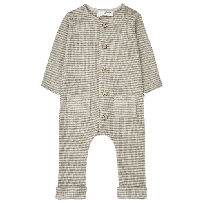 1+ In The Family Baby Zabar Jumpsuit Oatmeal And Taupe Stripes