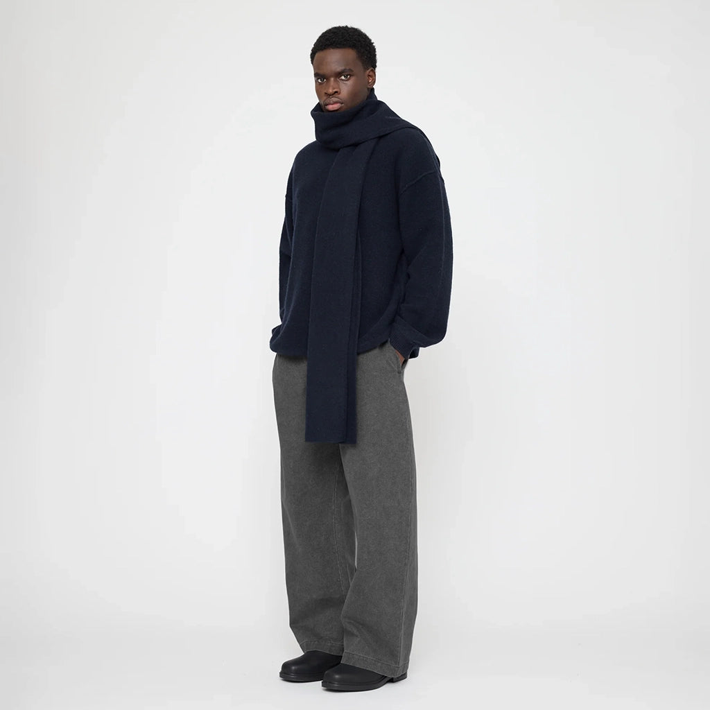 7115 By Szeki Unisex Long Wool Scarf Navy Blue