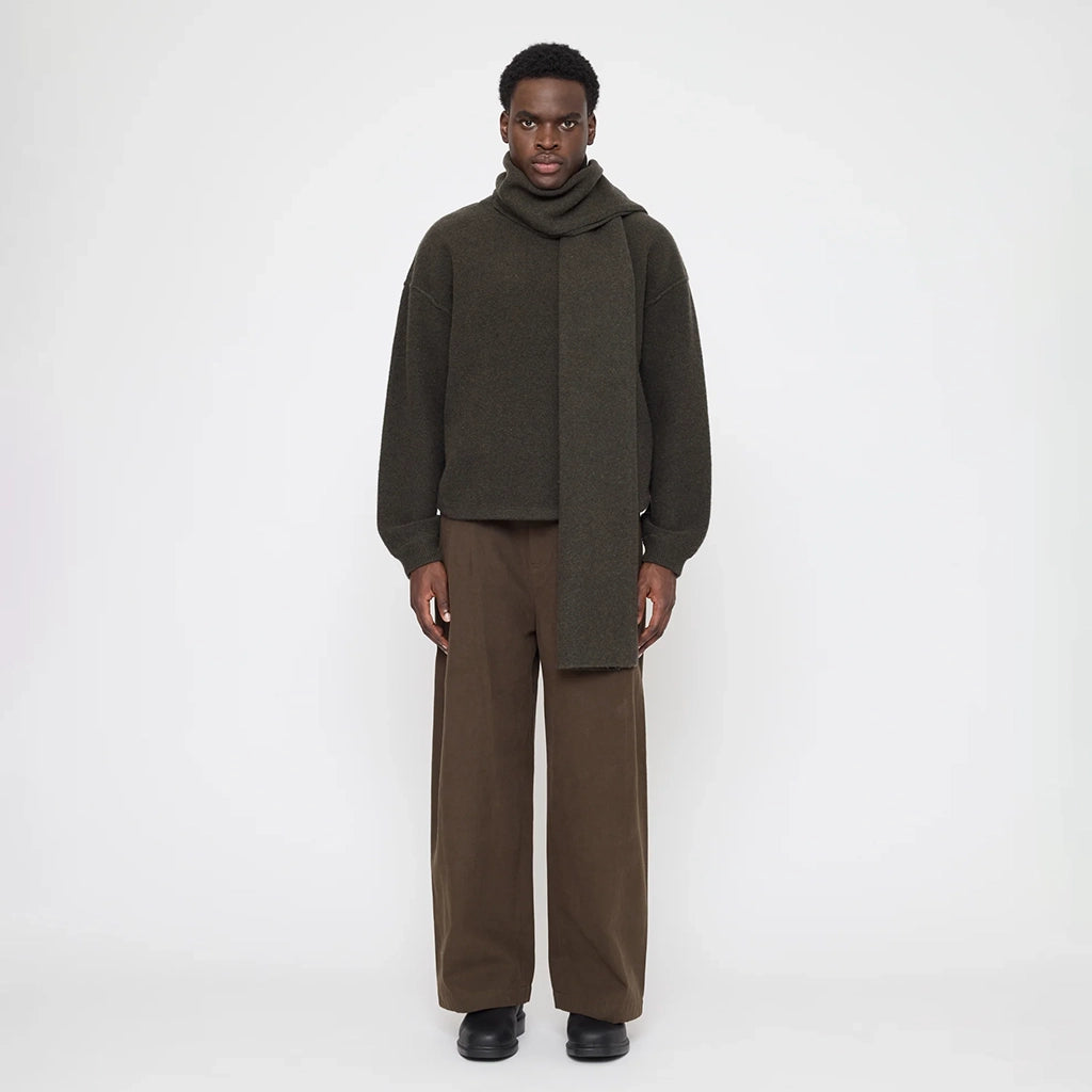 7115 By Szeki Unisex Long Wool Scarf Olive Brown