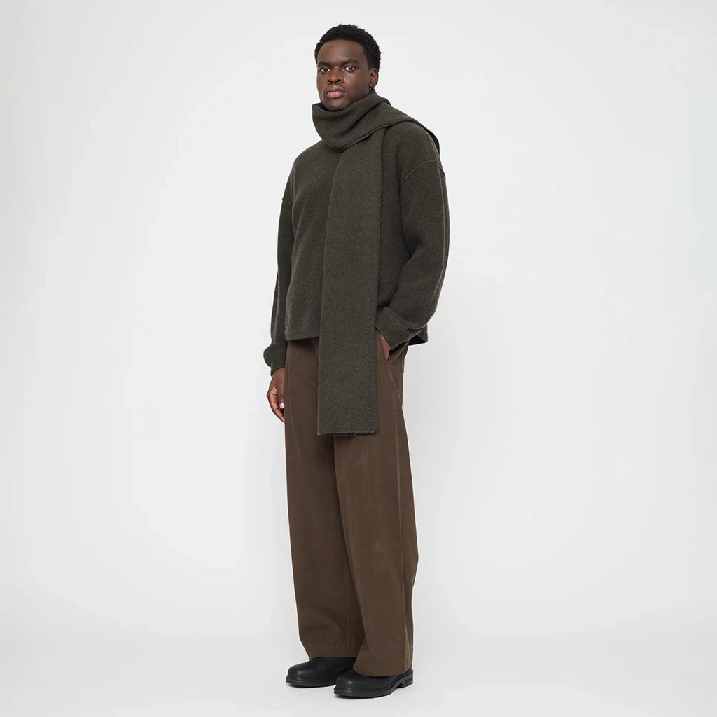 7115 By Szeki Unisex Long Wool Scarf Olive Brown