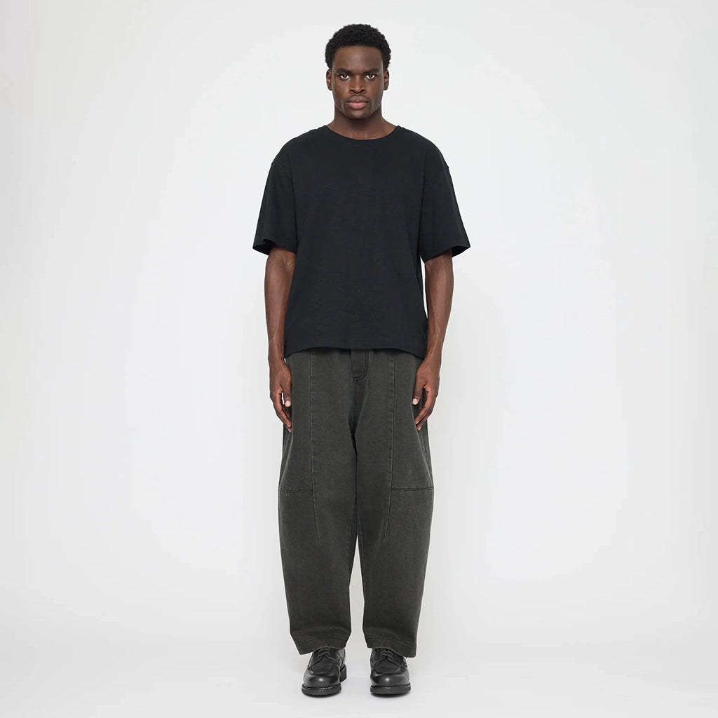 7115 By Szeki Unisex Elastic Panel Barrel Pants Washed Black