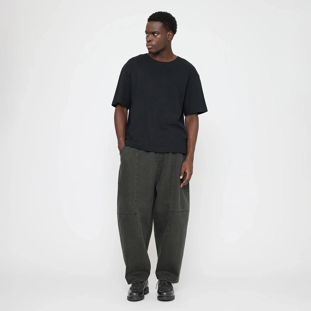 7115 By Szeki Unisex Elastic Panel Barrel Pants Washed Black