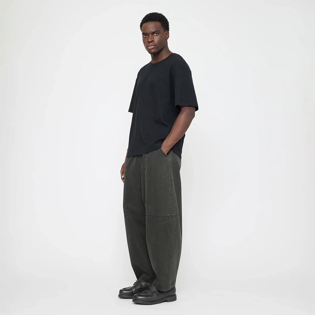 7115 By Szeki Unisex Elastic Panel Barrel Pants Washed Black