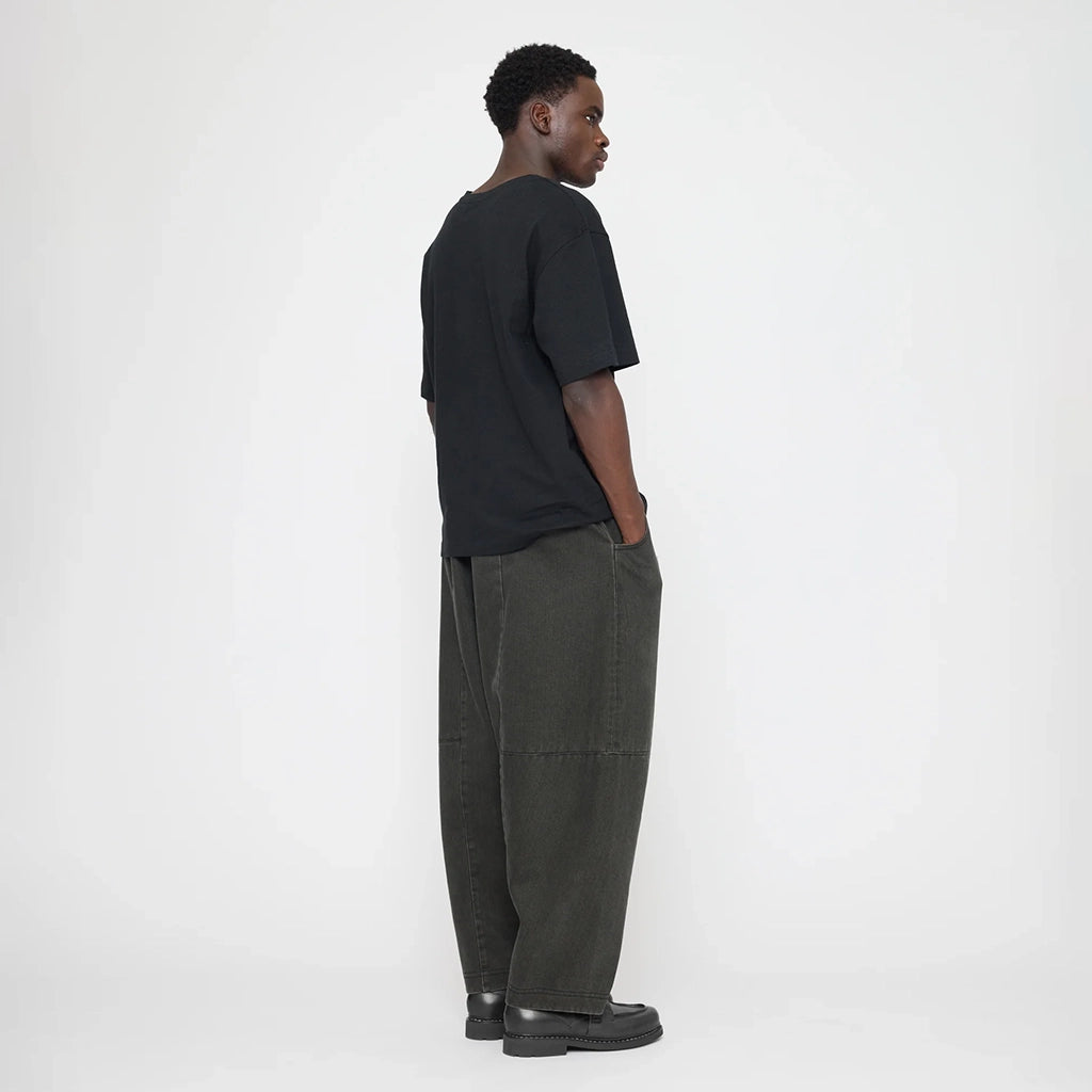 7115 By Szeki Unisex Elastic Panel Barrel Pants Washed Black