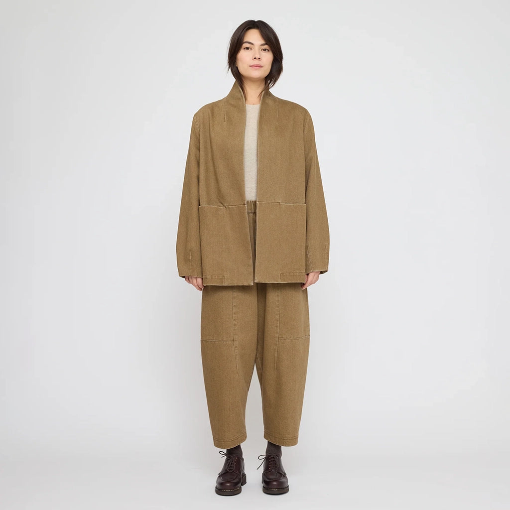 7115 By Szeki Unisex Open Short Coat Washed Walnut Brown
