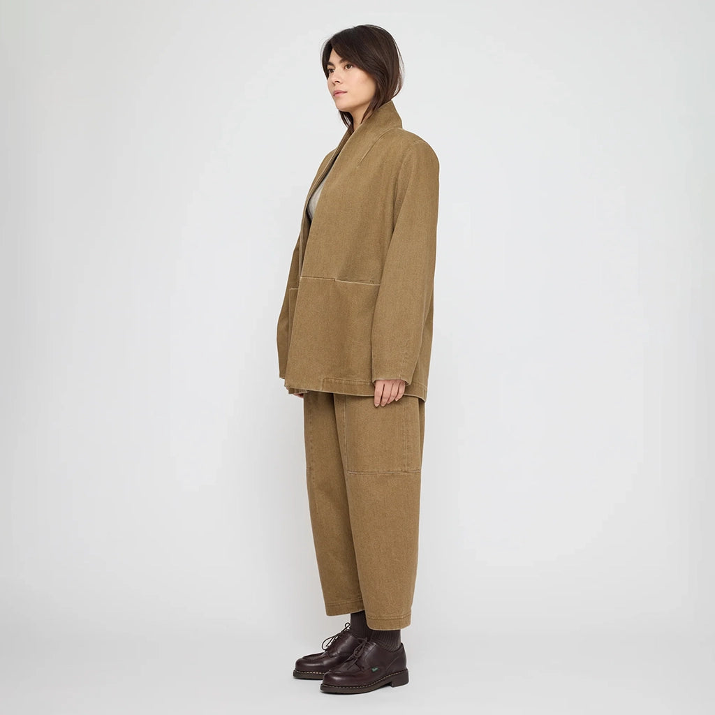 7115 By Szeki Unisex Open Short Coat Washed Walnut Brown