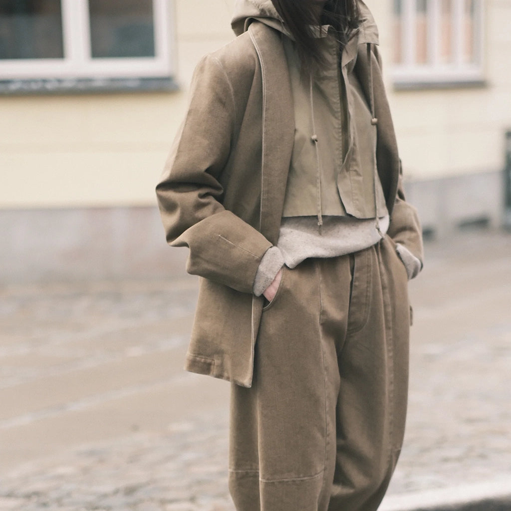 7115 By Szeki Unisex Open Short Coat Washed Walnut Brown