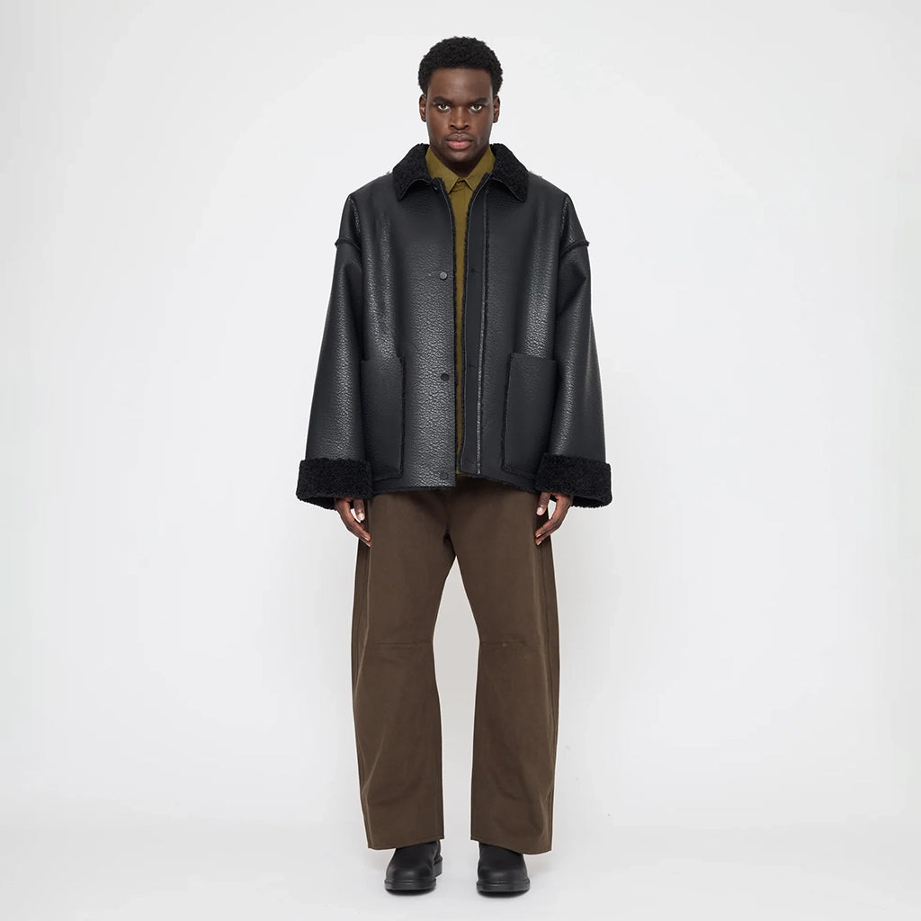 7115 By Szeki Unisex Faux Leather Shearling Jacket Black