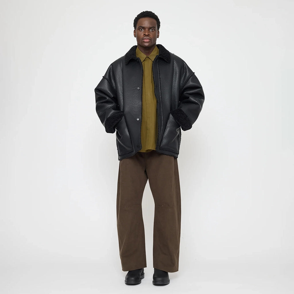 7115 By Szeki Unisex Faux Leather Shearling Jacket Black