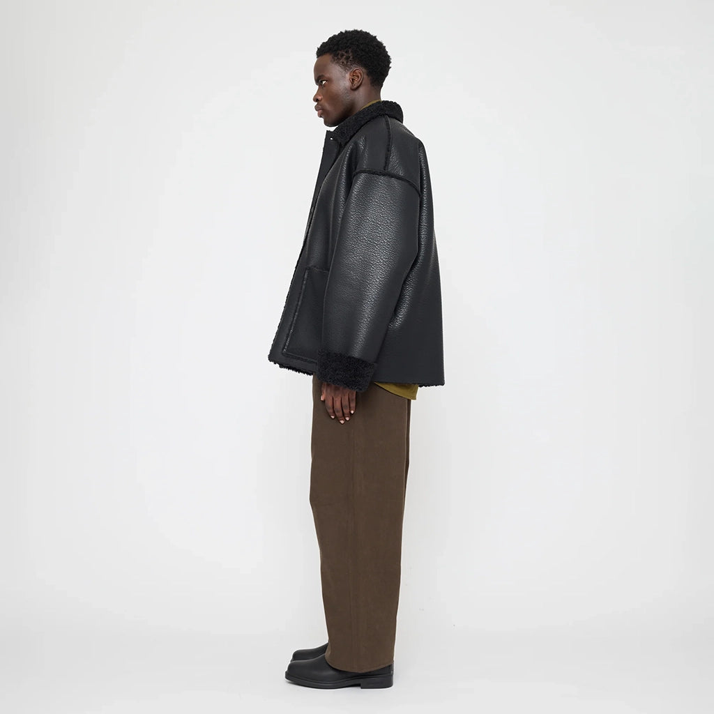 7115 By Szeki Unisex Faux Leather Shearling Jacket Black