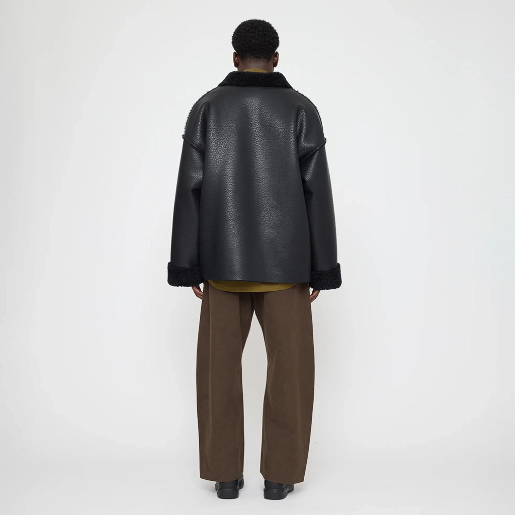 7115 By Szeki Unisex Faux Leather Shearling Jacket Black