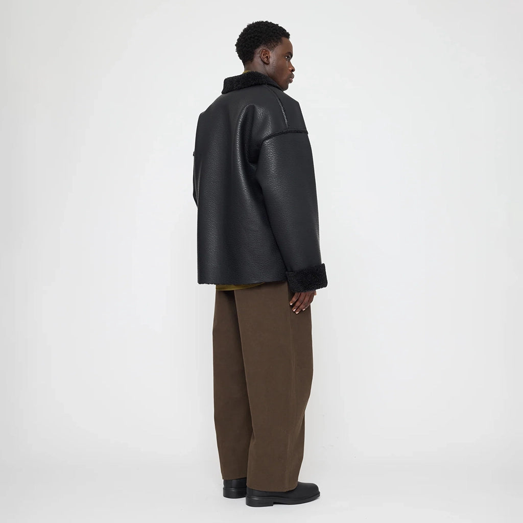 7115 By Szeki Unisex Faux Leather Shearling Jacket Black