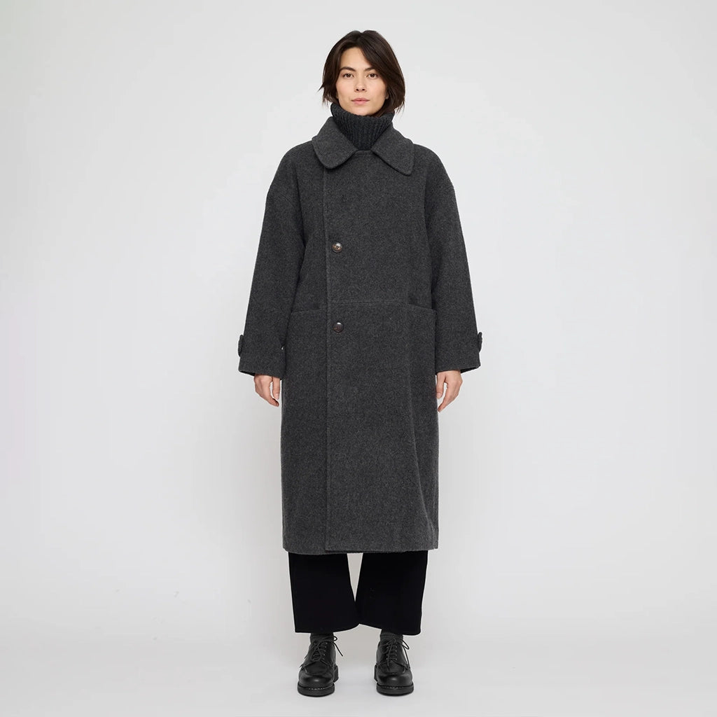 7115 By Szeki Unisex Double Breasted Wool Coat Charcoal Grey