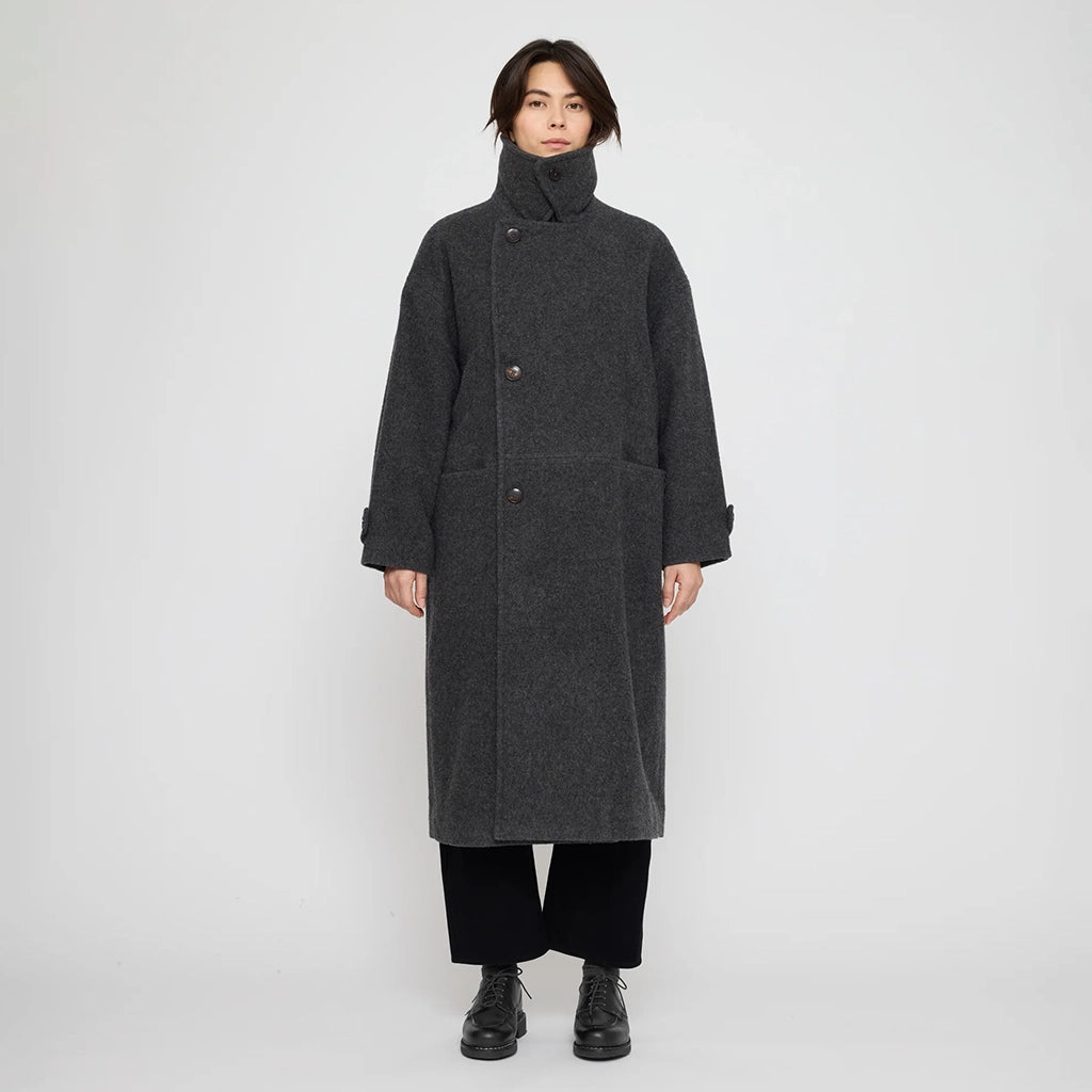 7115 By Szeki Unisex Double Breasted Wool Coat Charcoal Grey