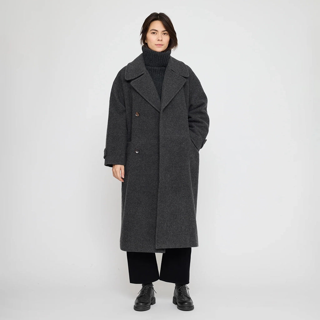 7115 By Szeki Unisex Double Breasted Wool Coat Charcoal Grey