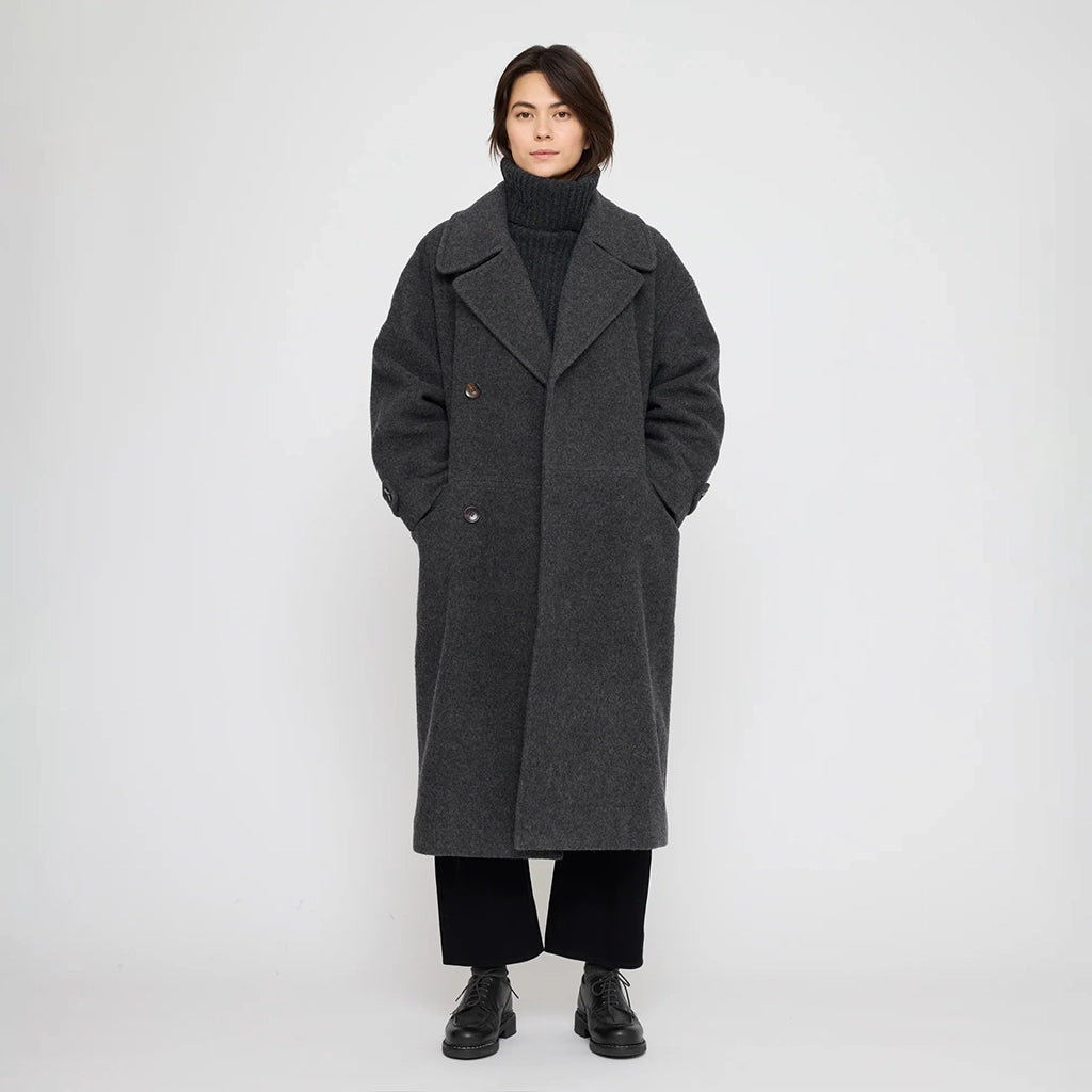 7115 By Szeki Unisex Double Breasted Wool Coat Charcoal Grey