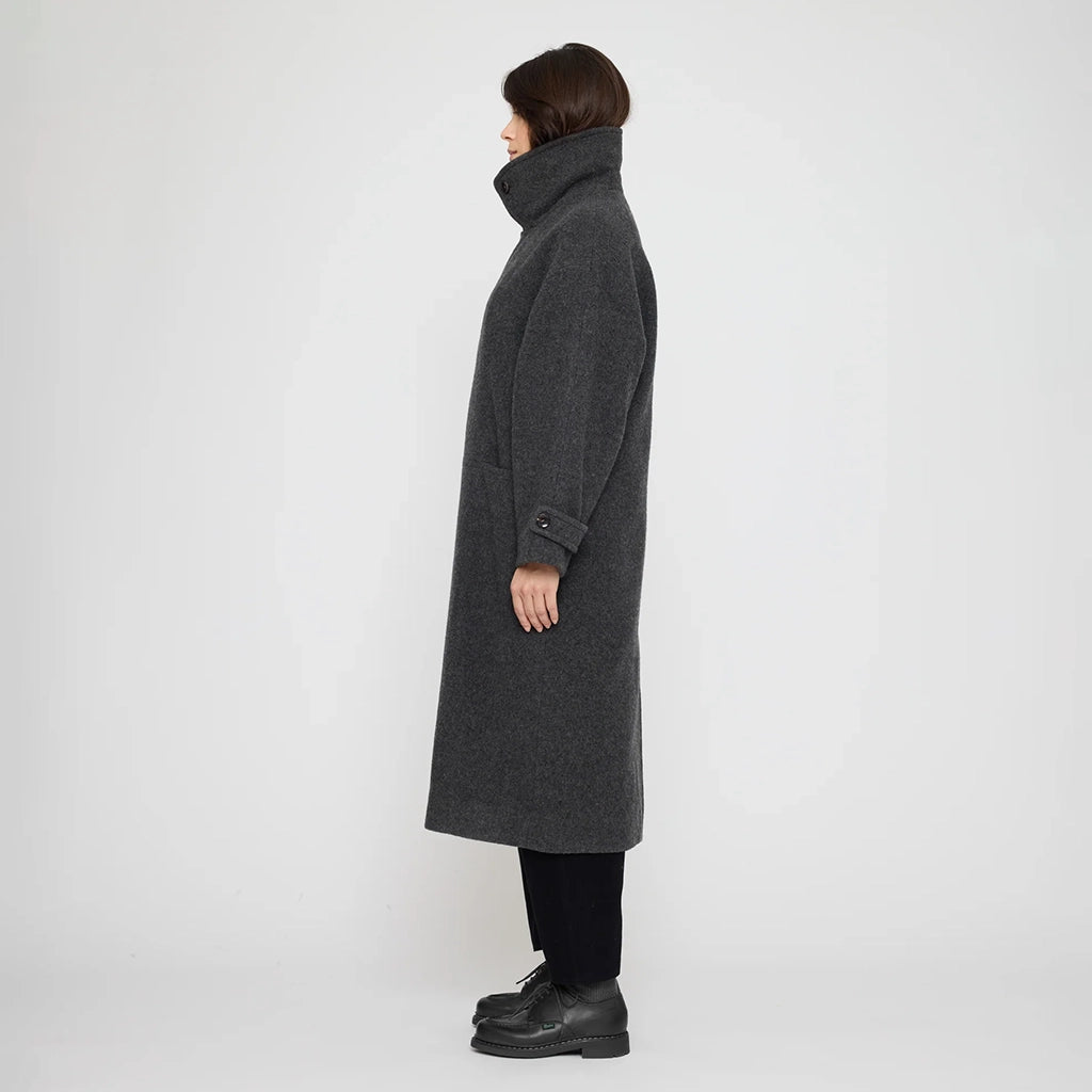 7115 By Szeki Unisex Double Breasted Wool Coat Charcoal Grey