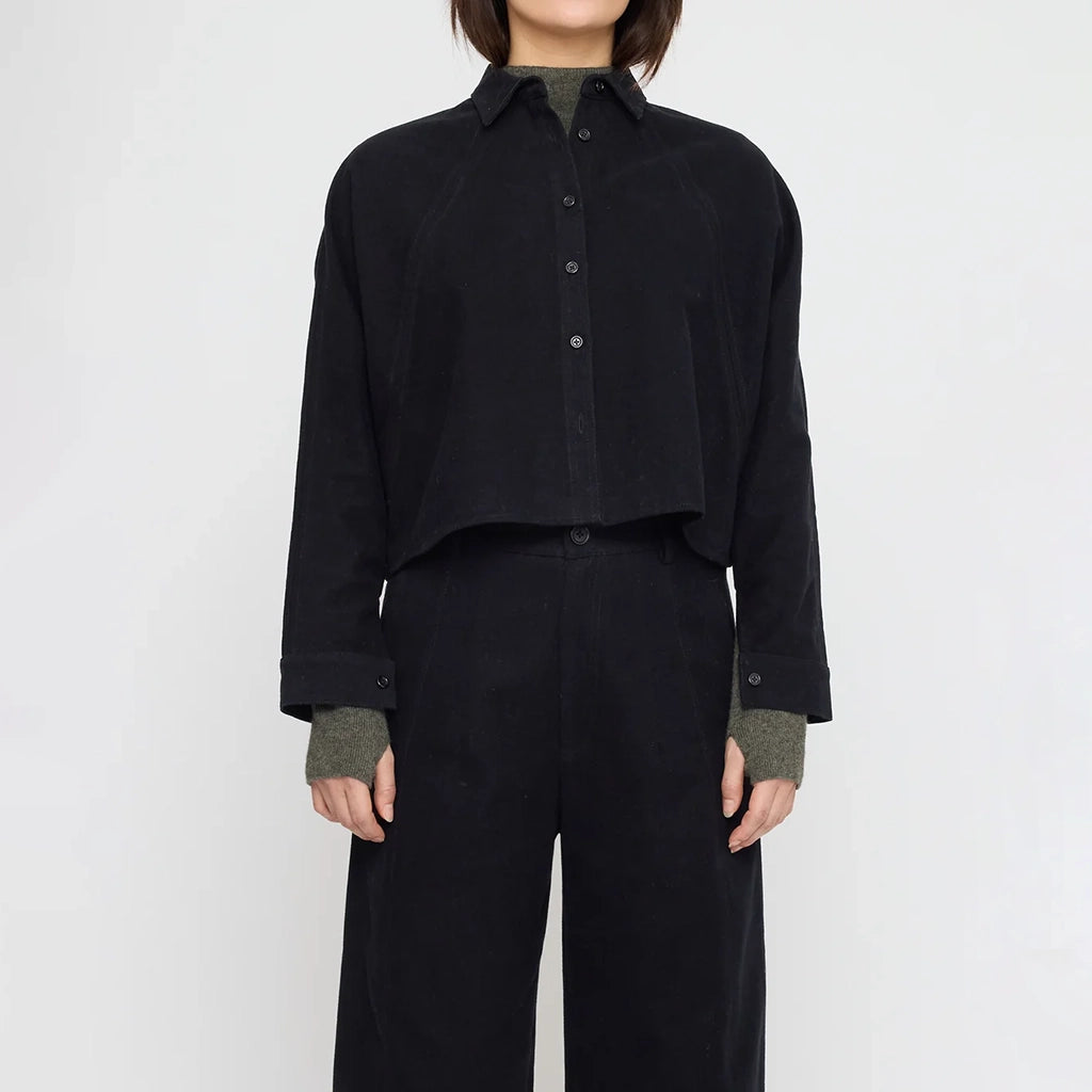 7115 By Szeki Woman Signature 3/4 Cropped Shirt Jacket Black