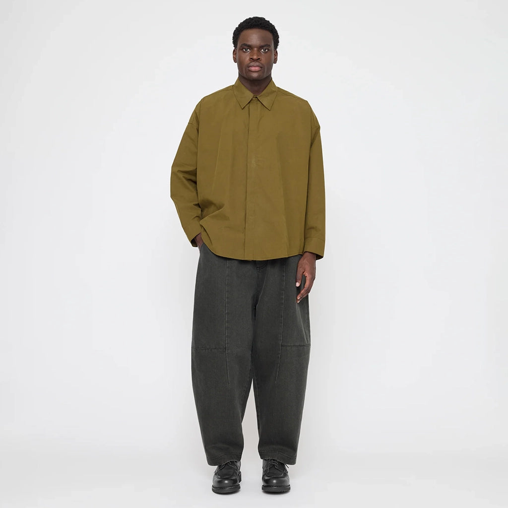 7115 By Szeki Woman Cocoon Dress Shirt Kelp Green