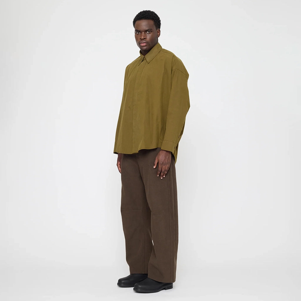 7115 By Szeki Woman Cocoon Dress Shirt Kelp Green
