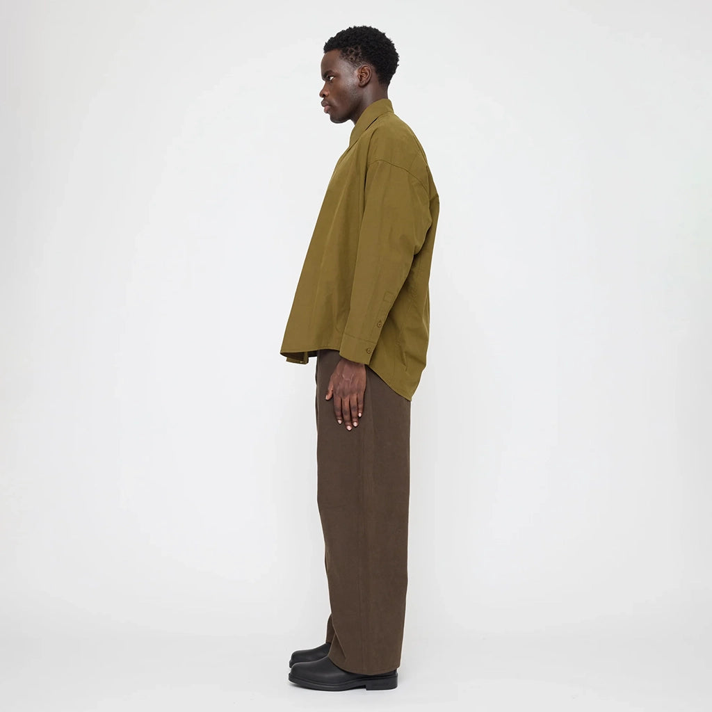 7115 By Szeki Woman Cocoon Dress Shirt Kelp Green