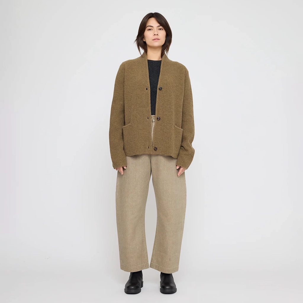 7115 By Szeki Unisex Pocket Ribbed Cardigan Toffee Brown