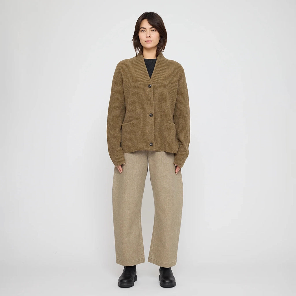 7115 By Szeki Unisex Pocket Ribbed Cardigan Toffee Brown
