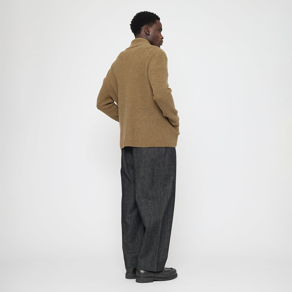 7115 By Szeki Unisex Pocket Ribbed Cardigan Toffee Brown