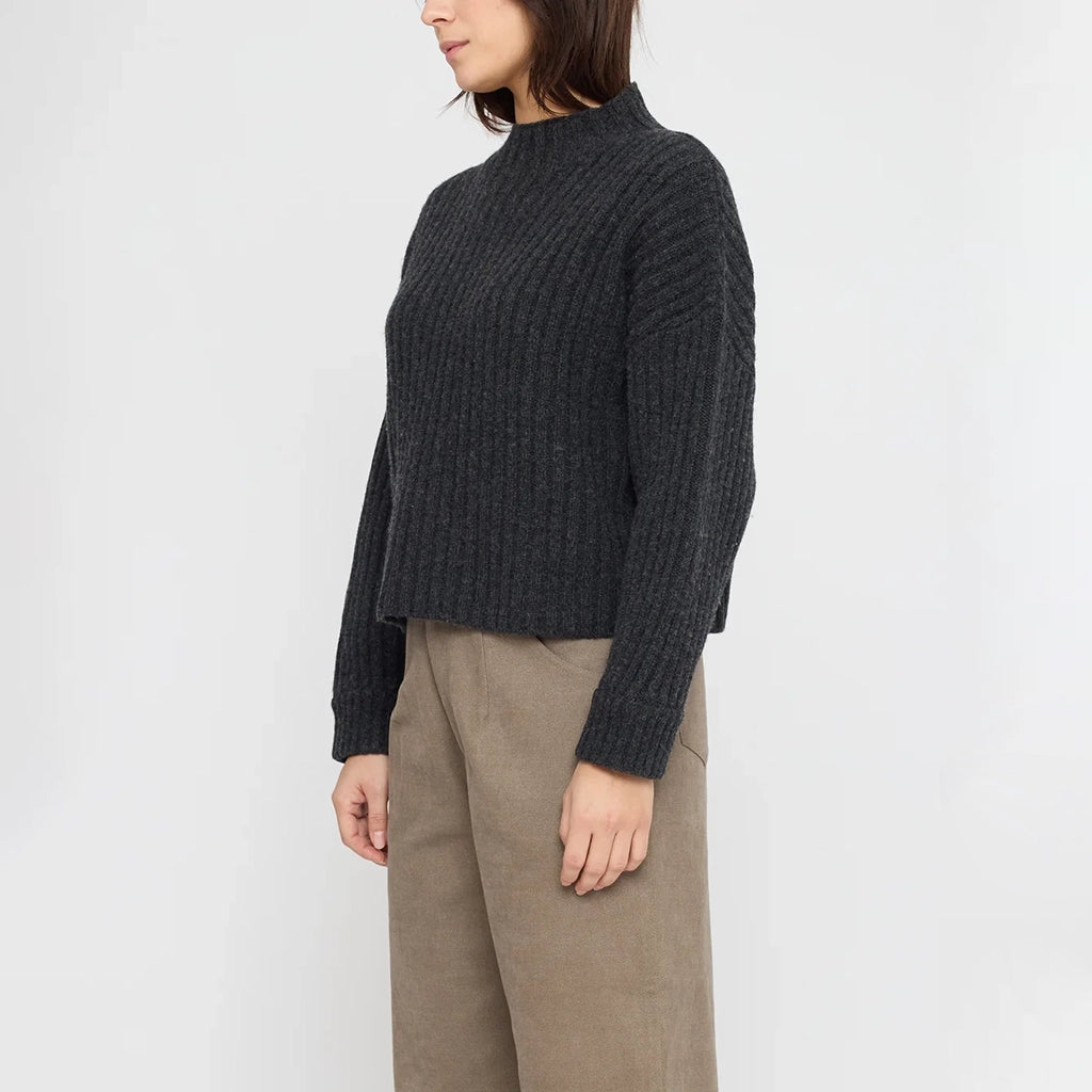 7115 By Szeki Unisex Chunky Ribbed Mock Neck Sweater Charcoal Grey
