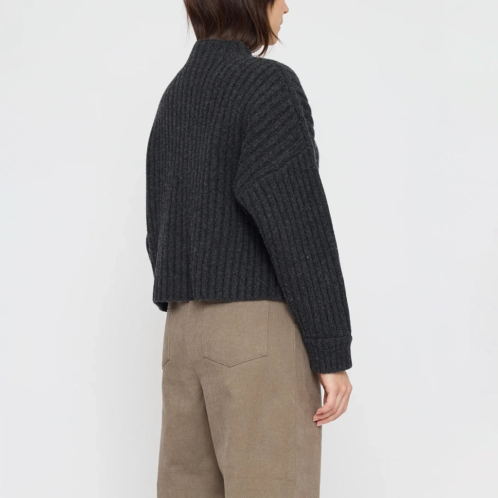 7115 By Szeki Unisex Chunky Ribbed Mock Neck Sweater Charcoal Grey