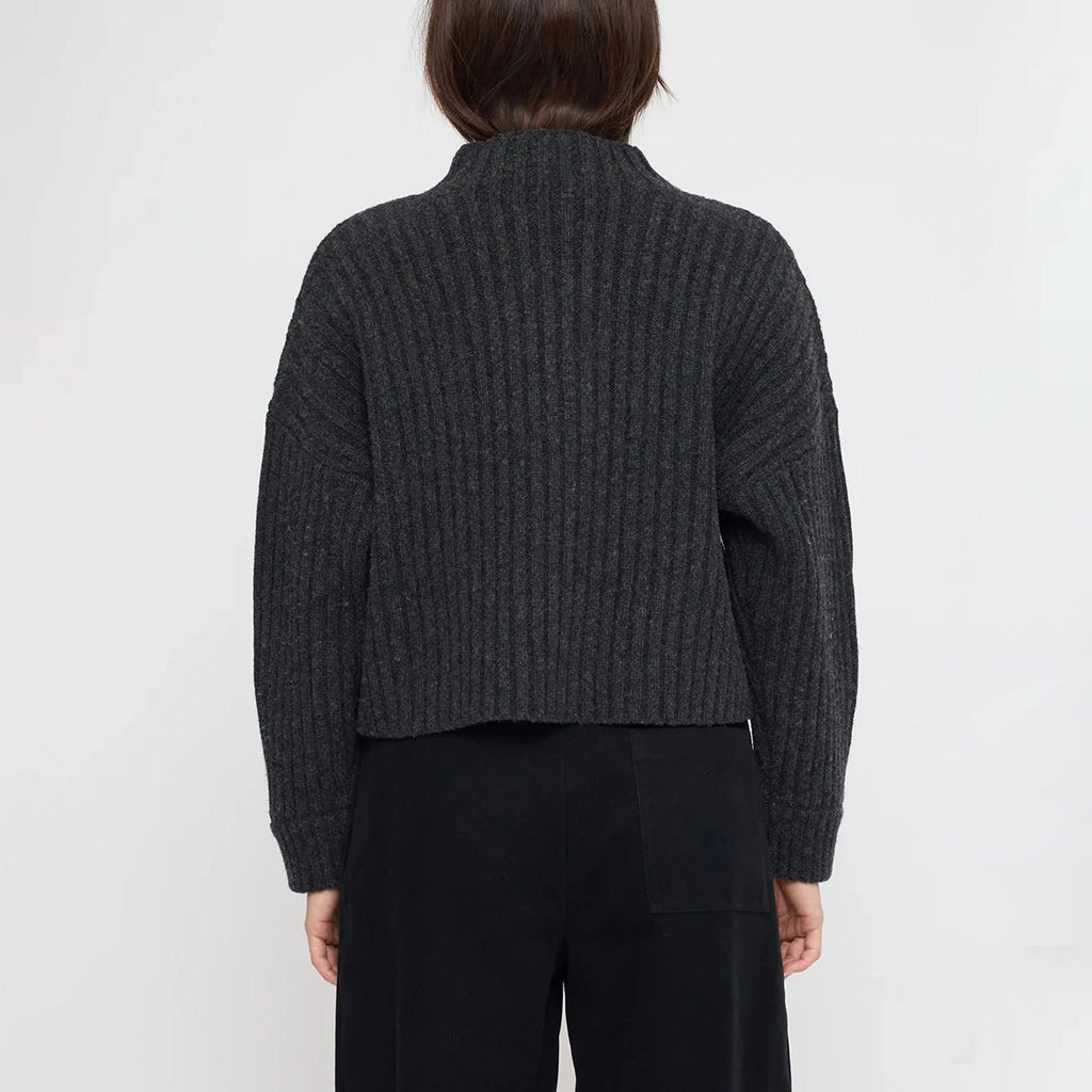 7115 By Szeki Unisex Chunky Ribbed Mock Neck Sweater Charcoal Grey