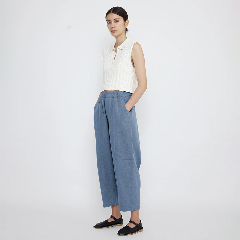 7115 By Szeki Unisex Elastic Panel Barrel Pants Faded Blue
