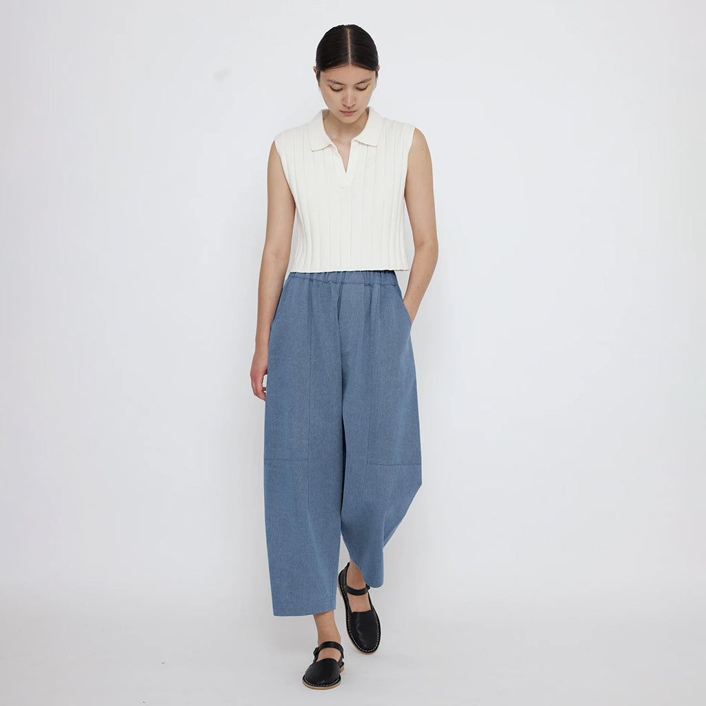 7115 By Szeki Unisex Elastic Panel Barrel Pants Faded Blue