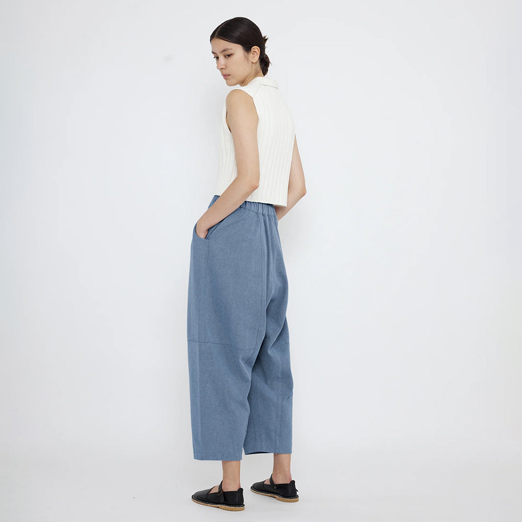 7115 By Szeki Unisex Elastic Panel Barrel Pants Faded Blue