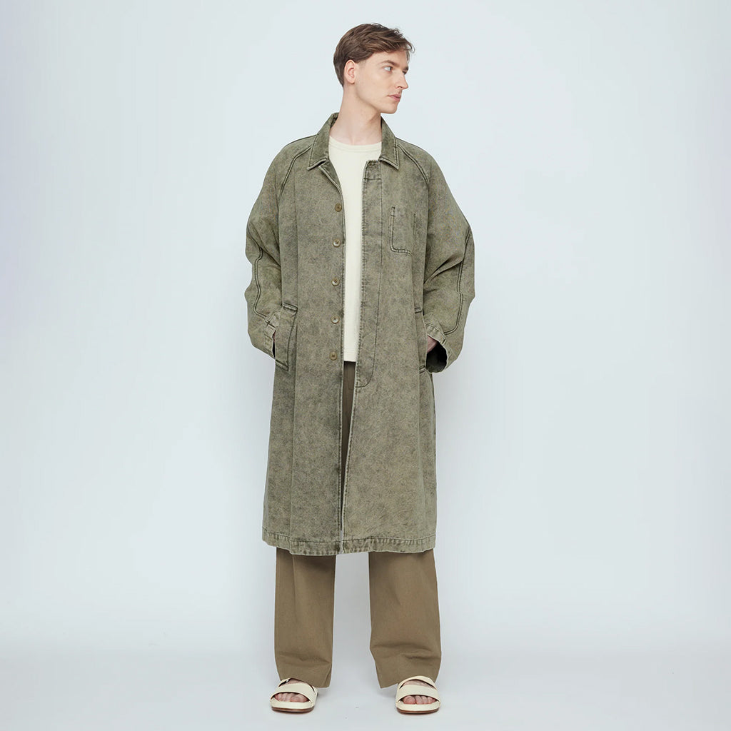 7115 By Szeki Unisex Fall Duster Coat Spotted Washed Tan Beige