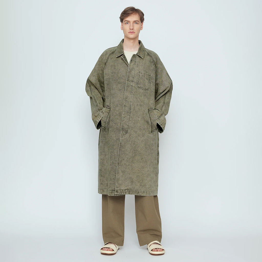 7115 By Szeki Unisex Fall Duster Coat Spotted Washed Tan Beige