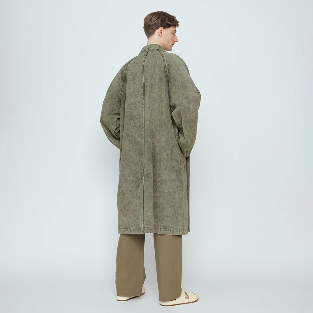 7115 By Szeki Unisex Fall Duster Coat Spotted Washed Tan Beige