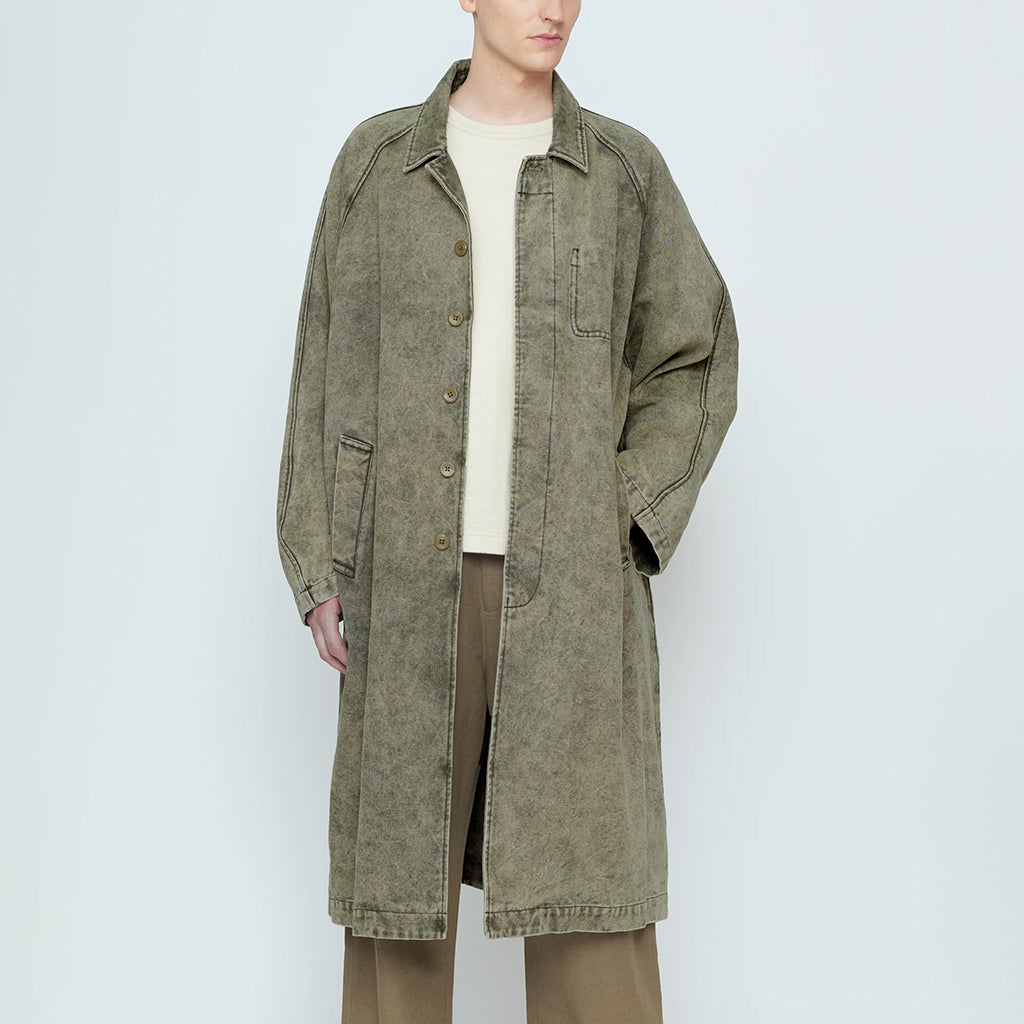 7115 By Szeki Unisex Fall Duster Coat Spotted Washed Tan Beige