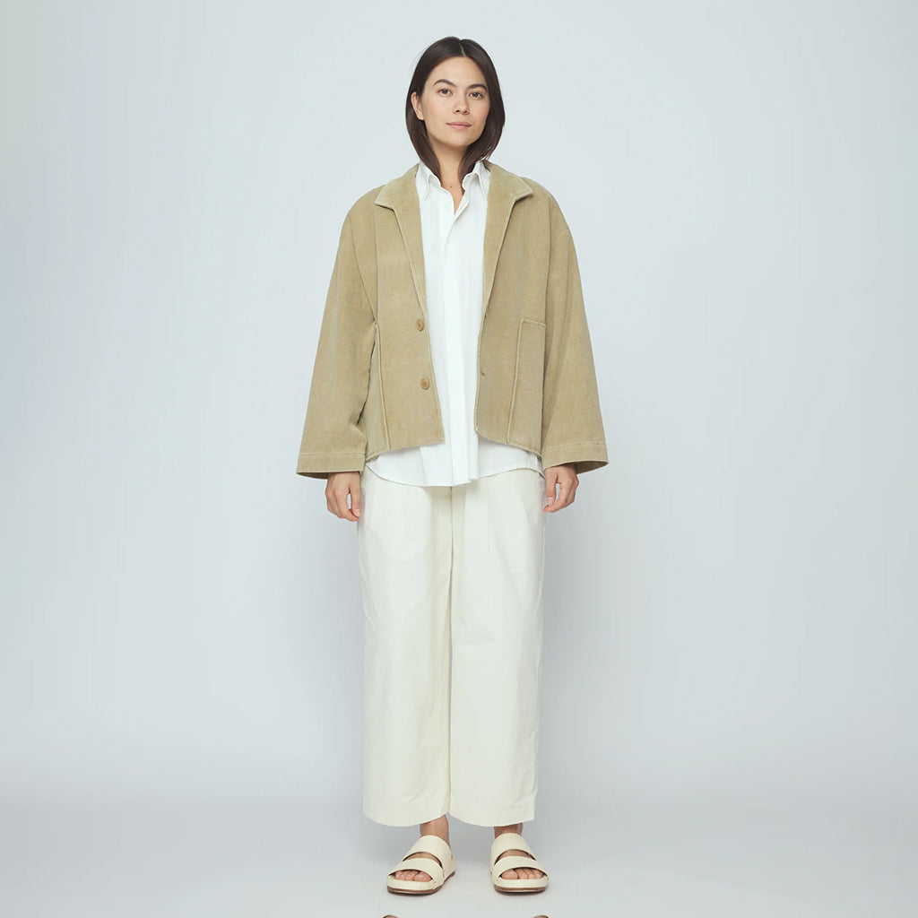 7115 By Szeki Unisex Lapel Short Coat Washed Tan Beige