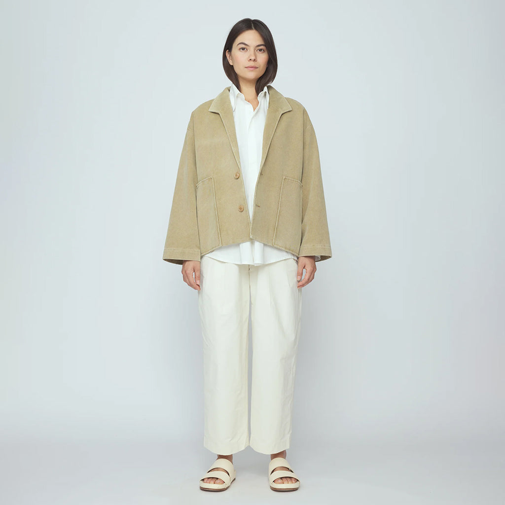 7115 By Szeki Unisex Lapel Short Coat Washed Tan Beige