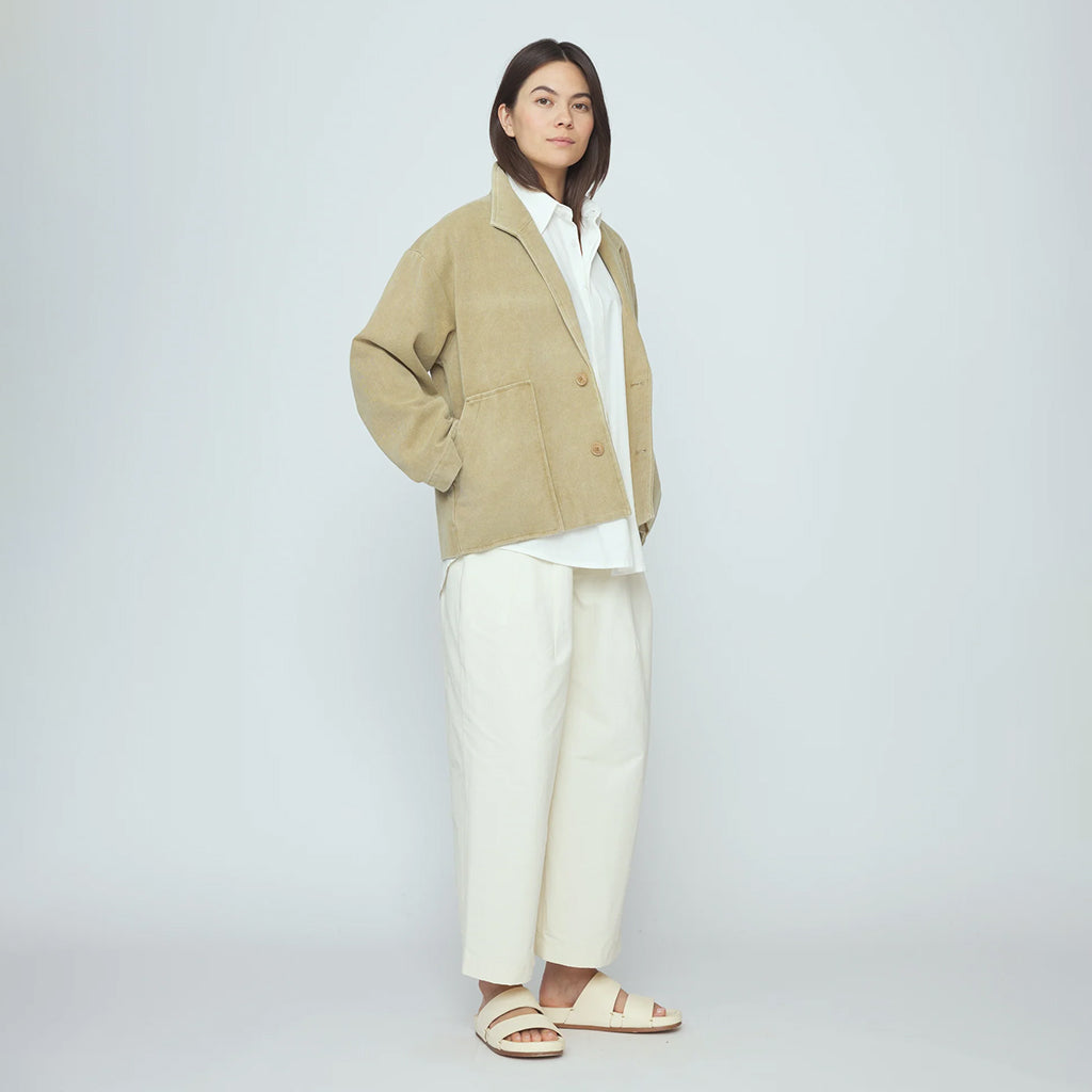 7115 By Szeki Unisex Lapel Short Coat Washed Tan Beige