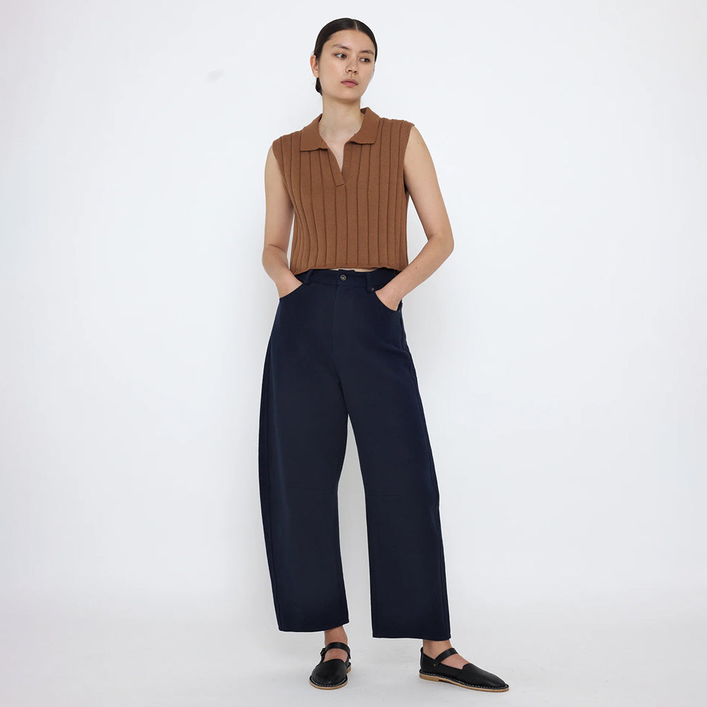 7115 By Szeki Unisex Relaxed Curve Legged Pants Navy Blue