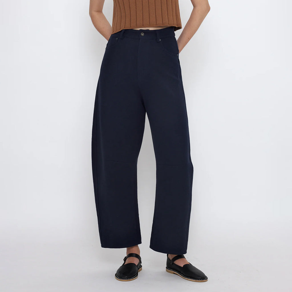 7115 By Szeki Unisex Relaxed Curve Legged Pants Navy Blue