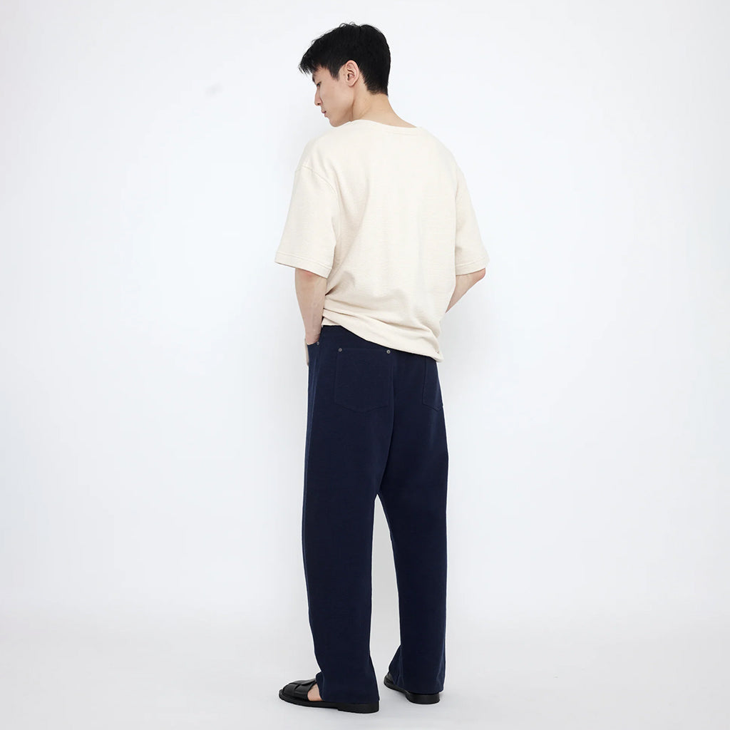 7115 By Szeki Unisex Relaxed Curve Legged Pants Navy Blue