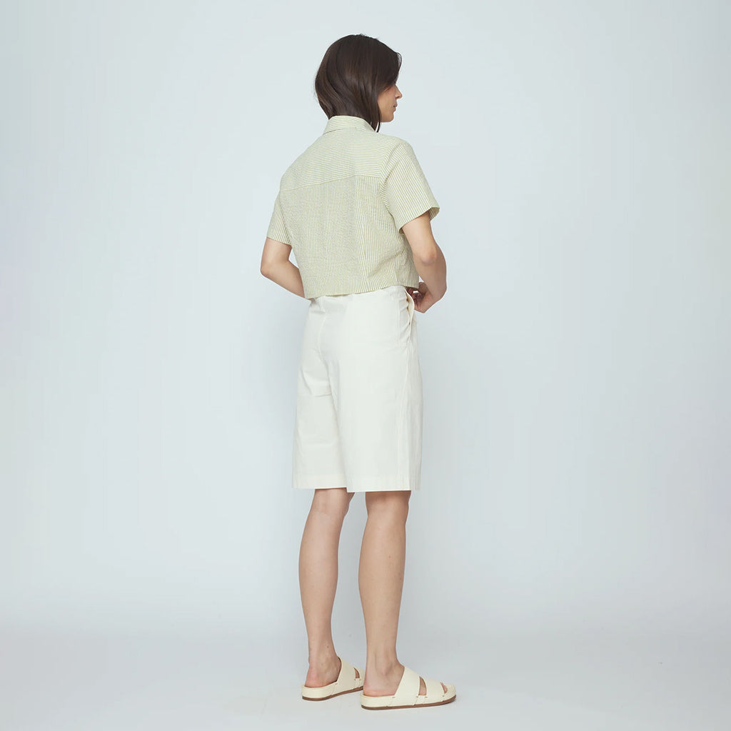 7115 By Szeki Woman Cropped Shirt Mustard Yellow Stripes