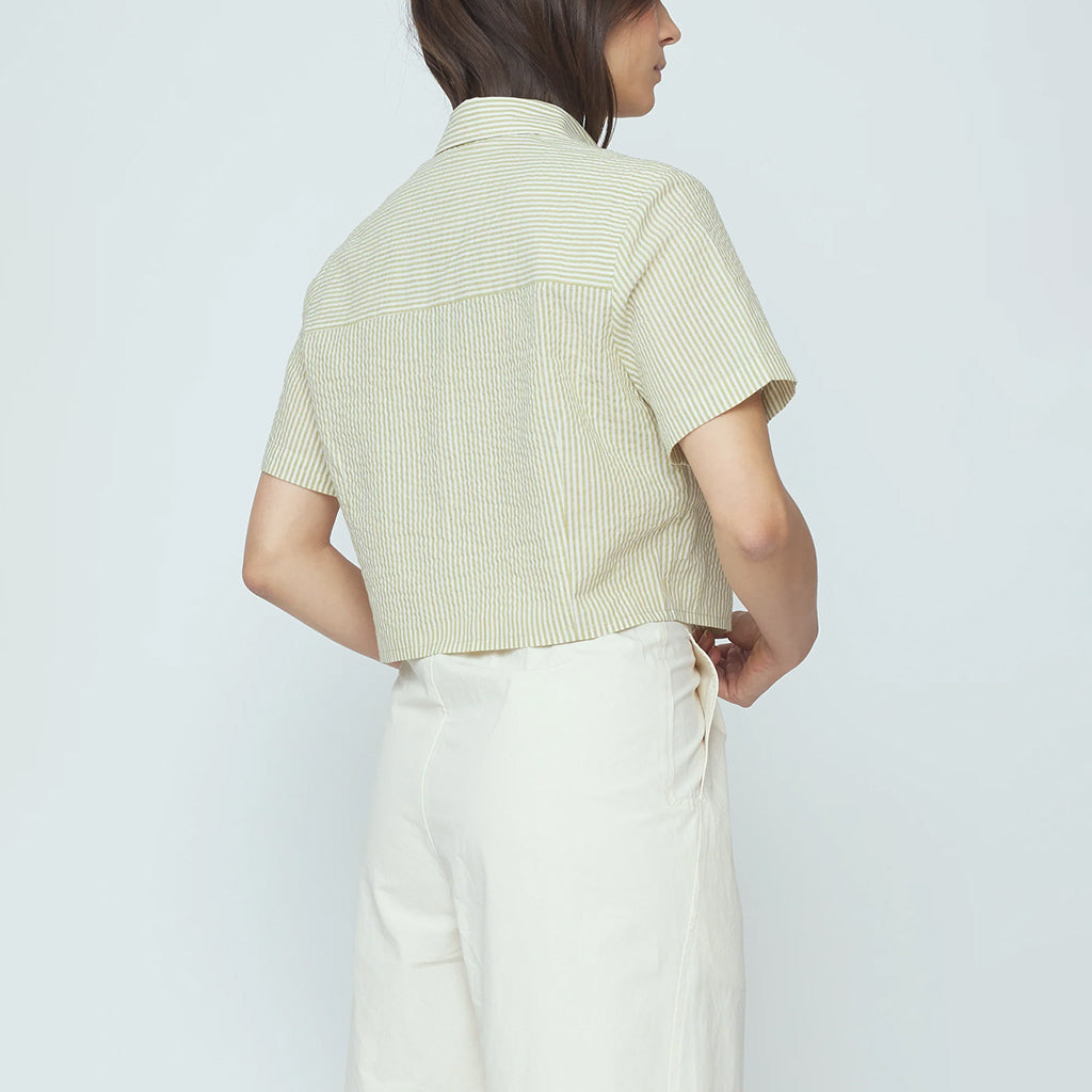7115 By Szeki Woman Cropped Shirt Mustard Yellow Stripes