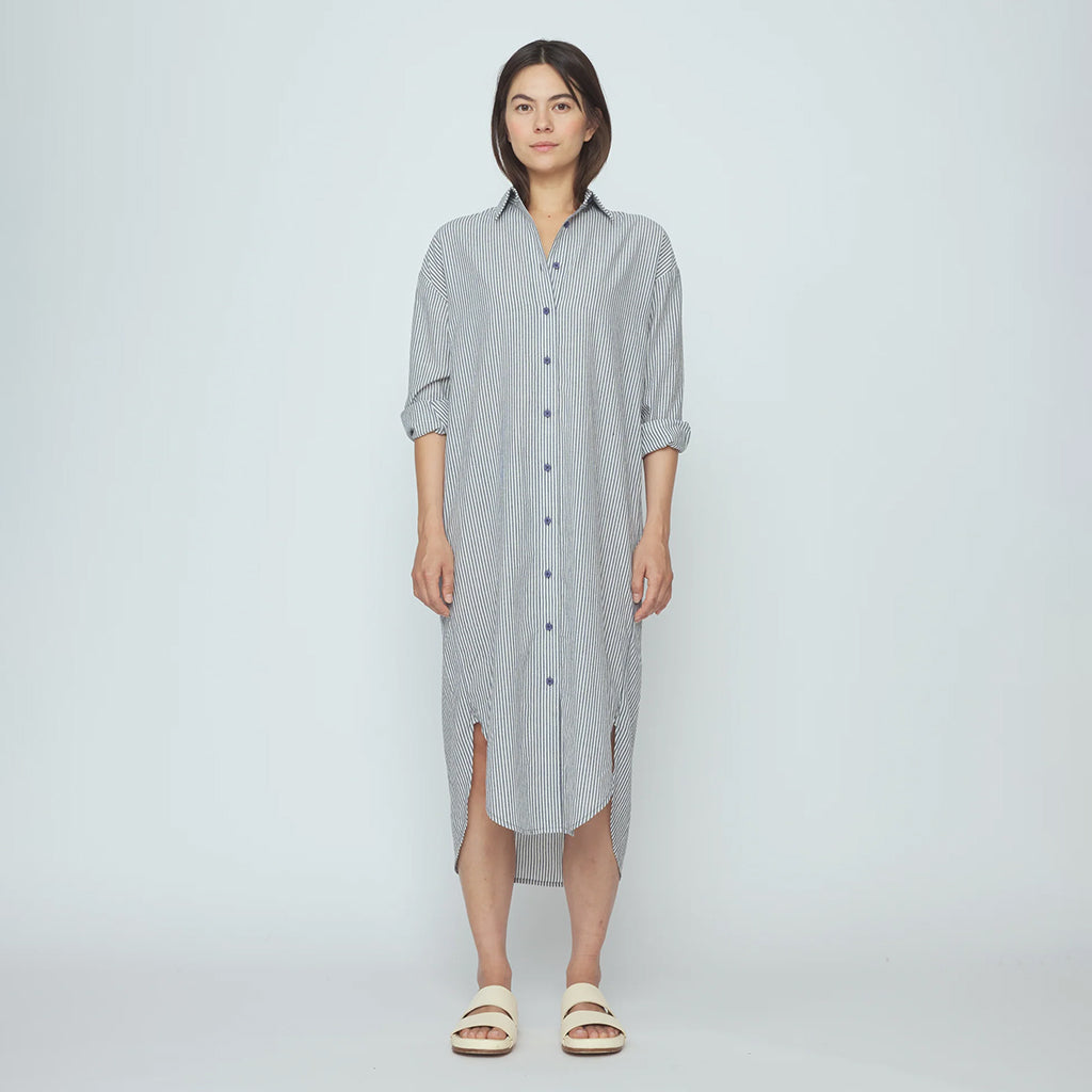 7115 By Szeki Woman Dolman Maxi Dress Navy Blue Stripes
