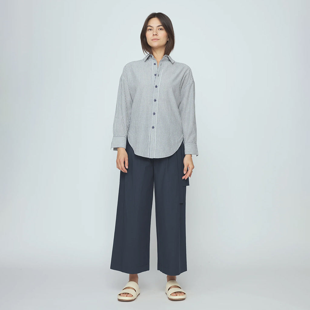 7115 By Szeki Woman Dolman Shirt Navy Blue Stripes