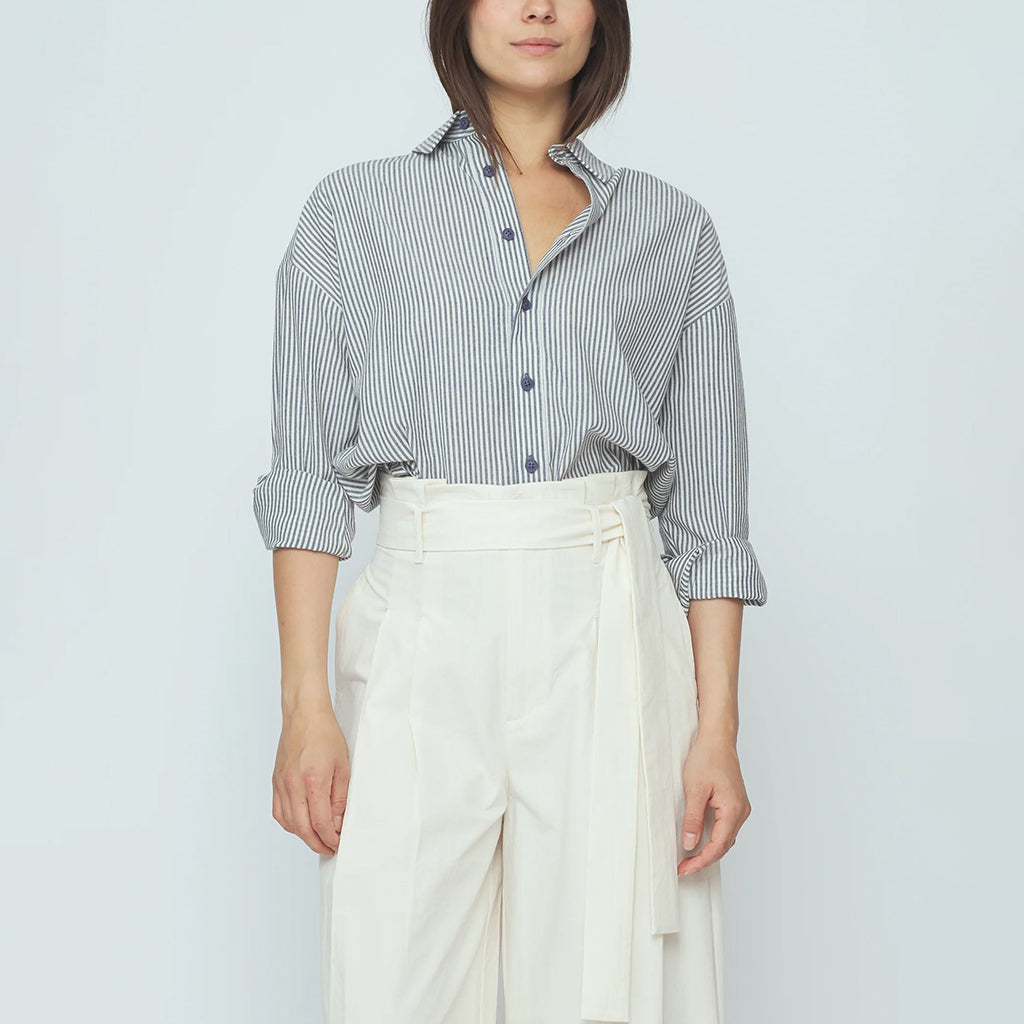 7115 By Szeki Woman Dolman Shirt Navy Blue Stripes